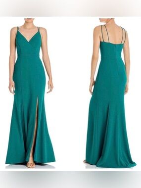 Aqua Teal Double-Strap V-Neck Maxi Dress